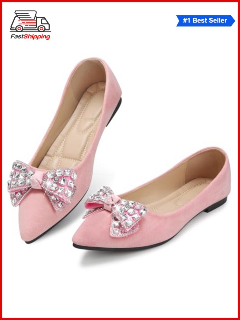 Faux Suede Pointed Toe Pearl Flats Comfort Dress Shoes for Wedding Work Party